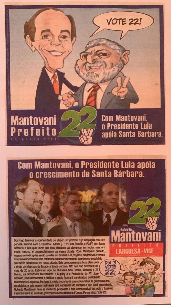 Propaganda usou caricatura de Mantovani e Lula